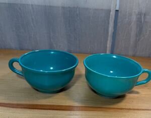 Vintage Teal Milk Glass Tea Cups Set of 2 Turquoise Coffee Mugs